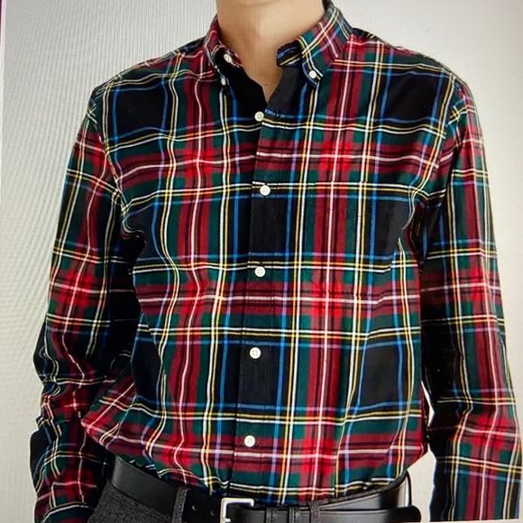MEN’S J .CREW HOLIDAY BLACK TARTAN SHIRT - Picture 1 of 3
